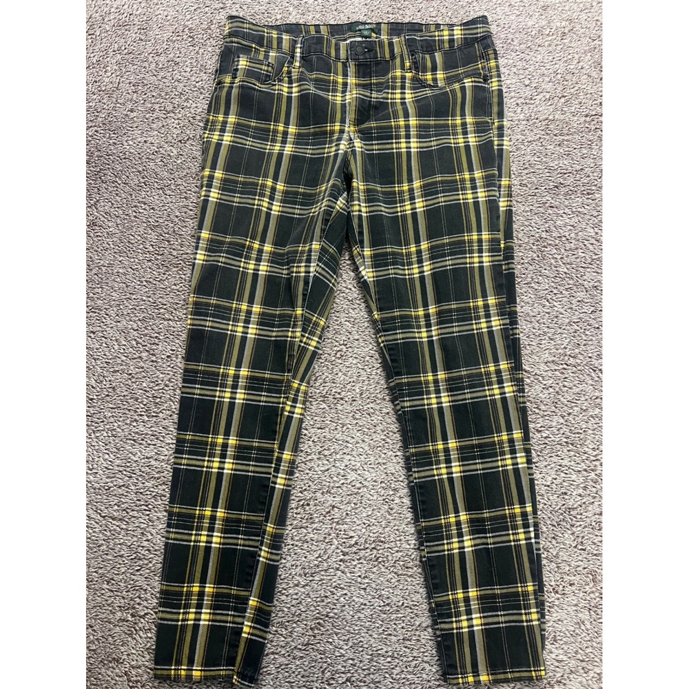 Wild Fable Womens 12 Black Yellow Plaid Skinny Pants Stretch Grunge Punk